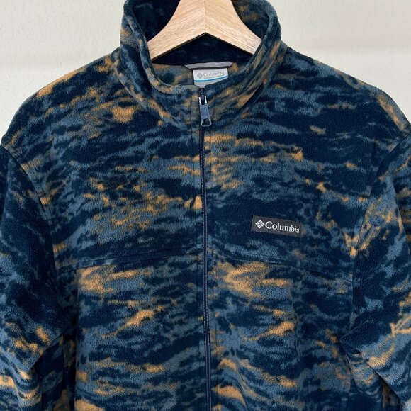 Columbia Men's Steens Mountain Printed Jacket Blue Camo Fleece - Picture 1 of 5